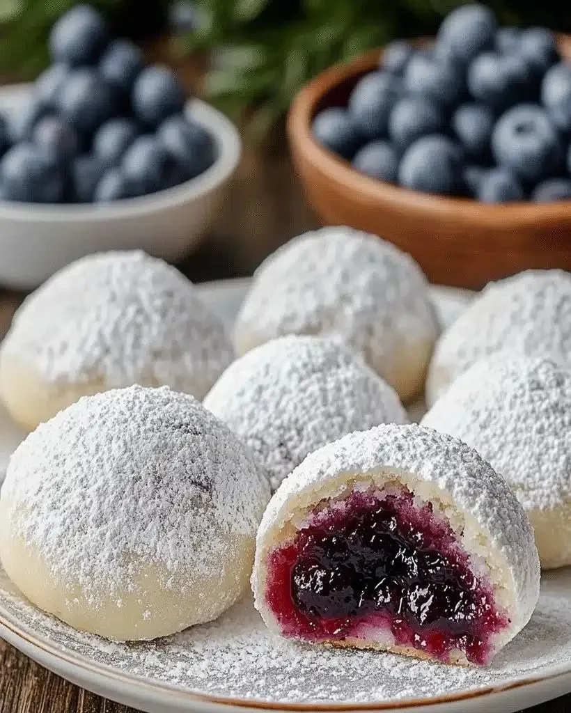 Almond Snowball Cookies With Blueberry Filling Recipe 2 Almond Snowball Cookies With Blueberry Filling
