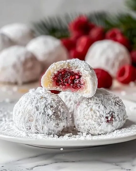 Raspberry Filled Almond Snowball Cookies Recipe 3 Raspberry Filled Almond Snowball Cookies