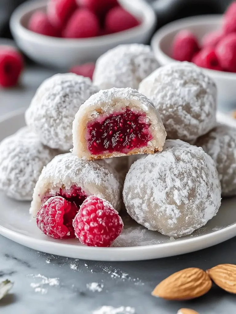 Raspberry Filled Almond Snowball Cookies Recipe 2 Raspberry Filled Almond Snowball Cookies
