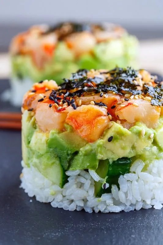 Spicy Shrimp Sushi Stacks Recipe 3 Spicy Shrimp Sushi Stacks
