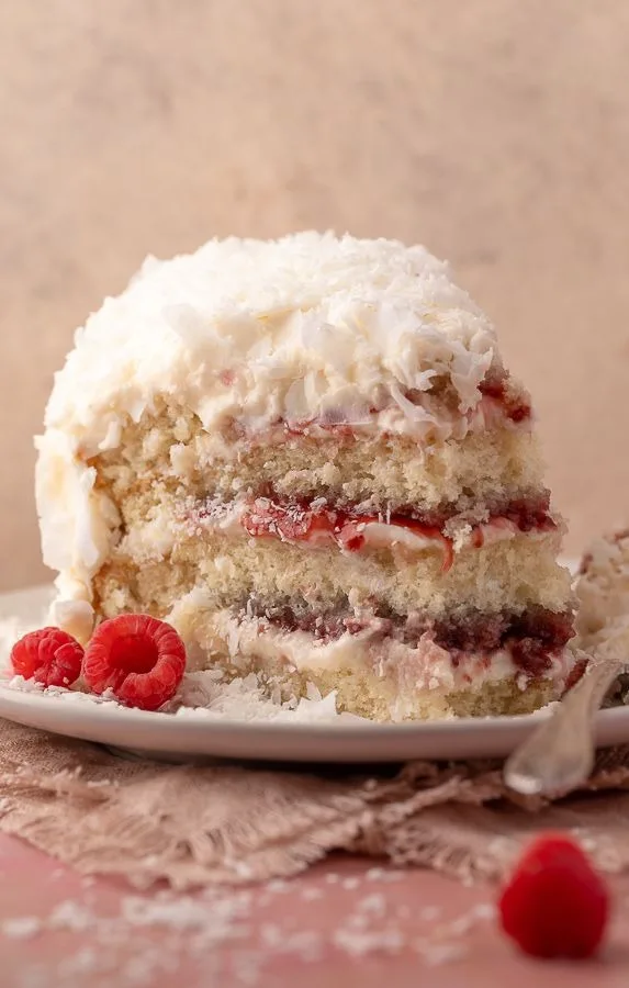 Raspberry Swirl Coconut Snowball Cake Recipe 1 Raspberry Swirl Coconut Snowball Cake