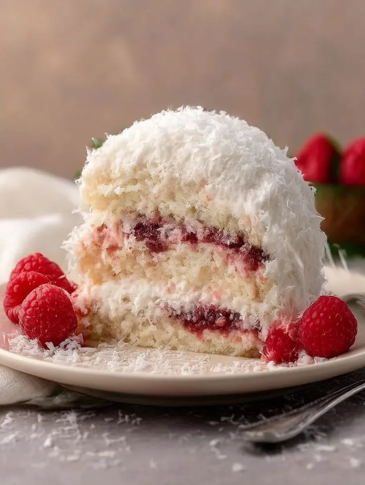 Raspberry Swirl Coconut Snowball Cake Recipe 3 Raspberry Swirl Coconut Snowball Cake