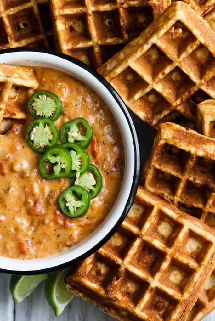 Spicy Cheddar Jalapeño Cornbread Waffles 2 Spicy Cheddar Jalapeño Cornbread Waffles