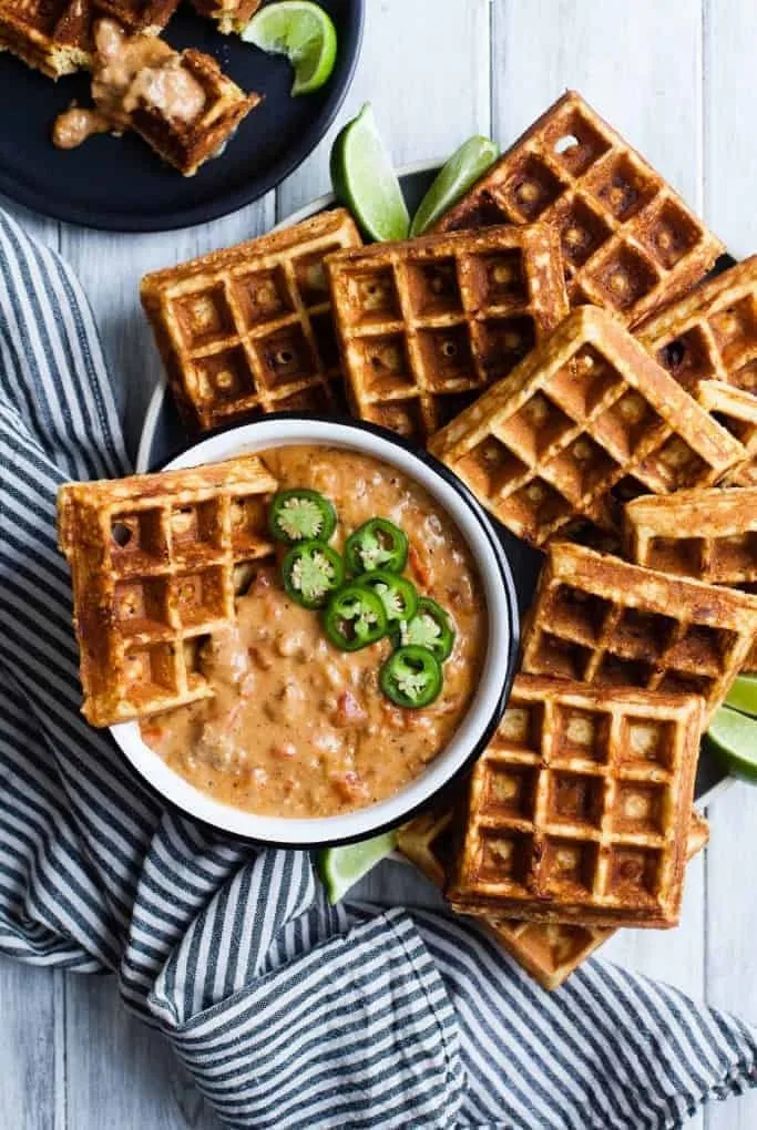 Spicy Cheddar Jalapeño Cornbread Waffles 3 Spicy Cheddar Jalapeño Cornbread Waffles