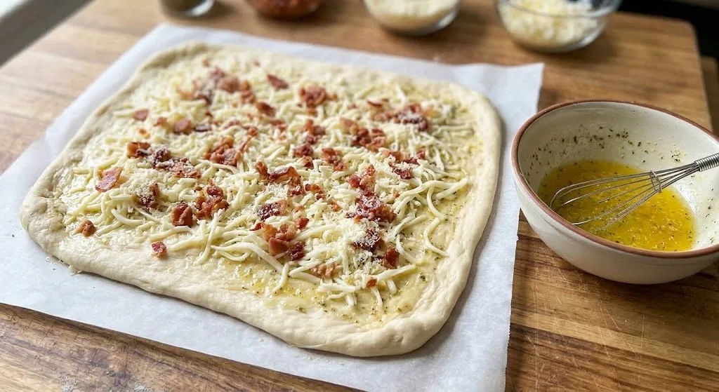 Garlic Butter Bacon Alfredo Pizza Twists Recipe 4 Layer the Cheesy Alfredo and Bacon Filling