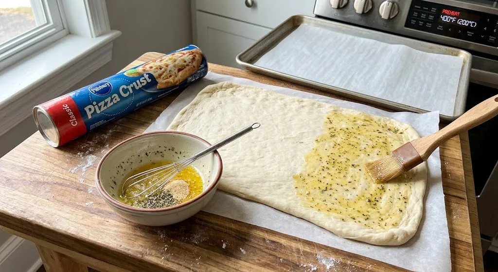 Garlic Butter Bacon Alfredo Pizza Twists Recipe 3 Prep the Base Dough and Garlic Butter