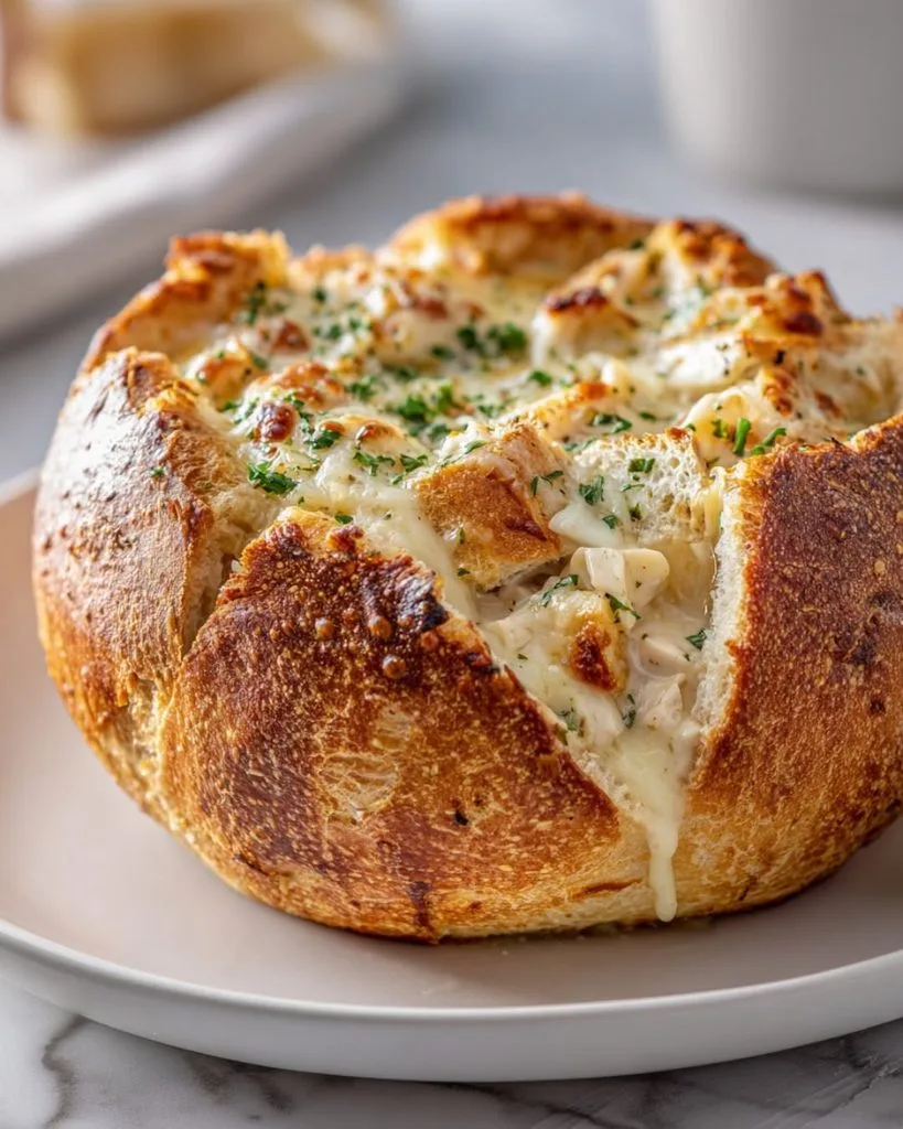 Chicken Alfredo Garlic Bread Bowls Recipe 6 Stuff, Top, and Bake