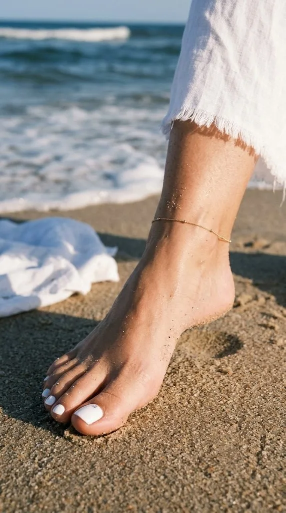 12 Beach Pedicure Ideas for a Stylish Summer Look 5 Classic White Beach Pedicure