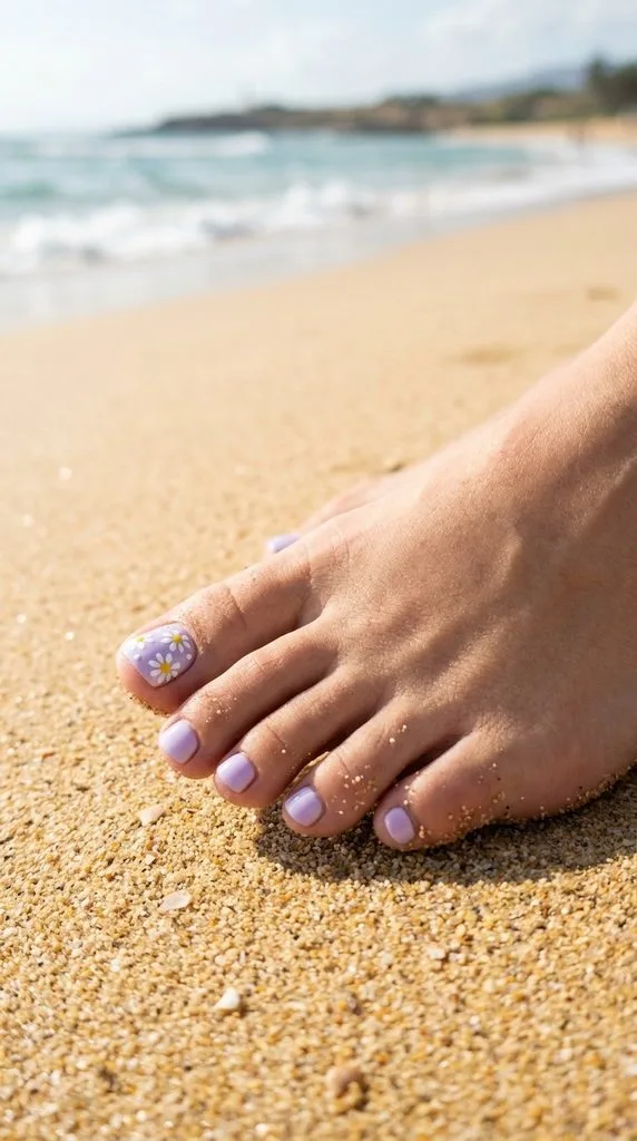 12 Beach Pedicure Ideas for a Stylish Summer Look 9 Minimalist Daisy Pedicure