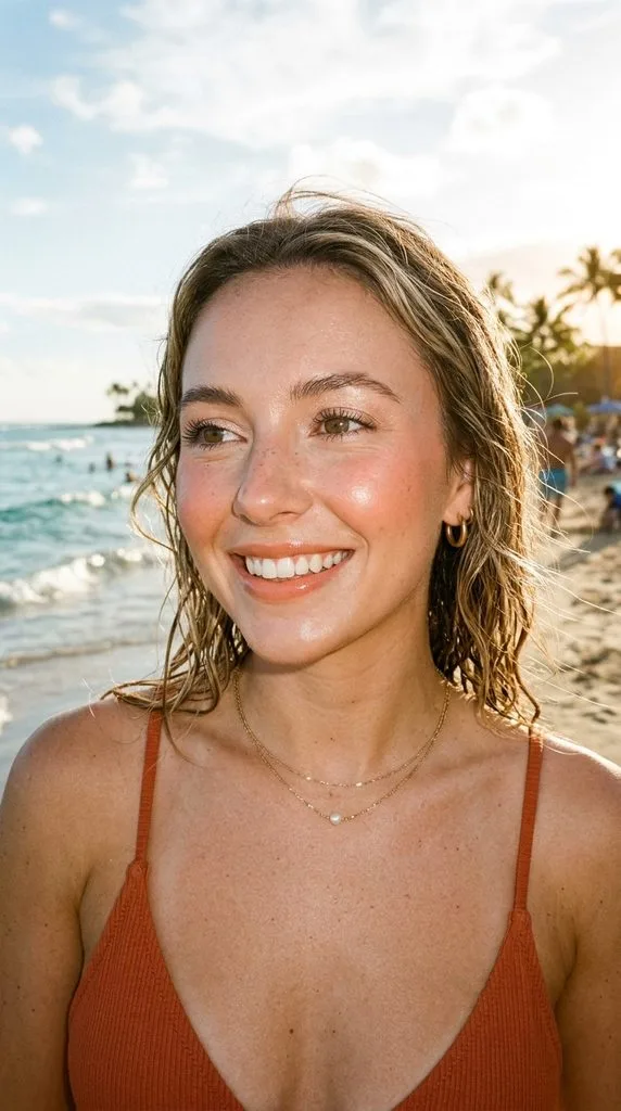 Peachy Glow Beach Makeup