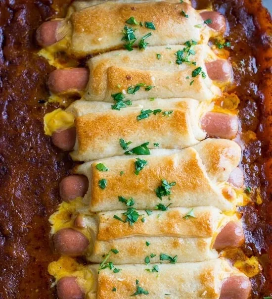 Chili Cheese Crescent Hot Dog Bake