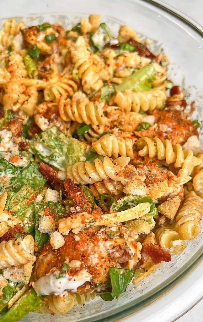 Popcorn Chicken Bacon Ranch Pasta Salad