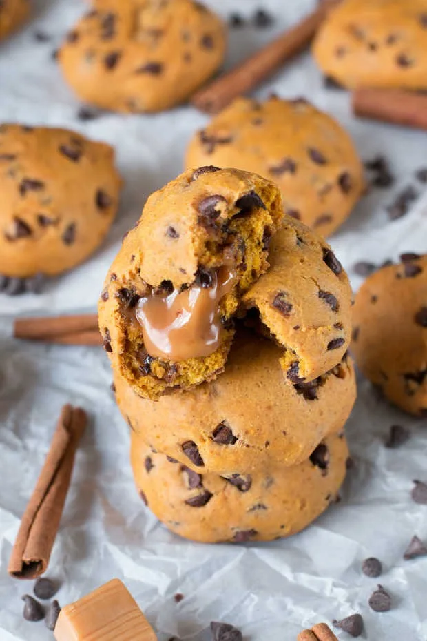 Caramel Stuffed Pumpkin Cookies Recipe 2 Caramel Stuffed Pumpkin Cookies