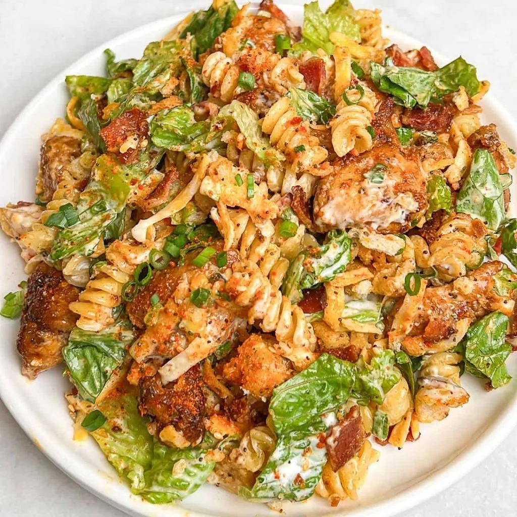 Popcorn Chicken Bacon Ranch Pasta Salad