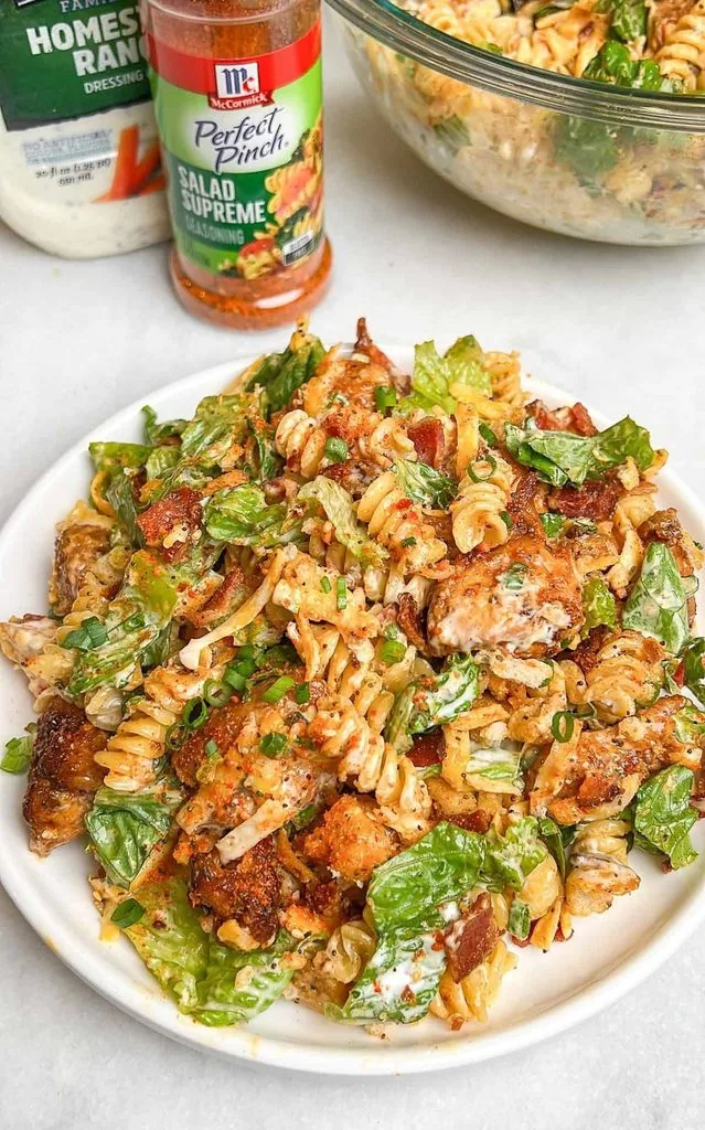 Popcorn Chicken Bacon Ranch Pasta Salad