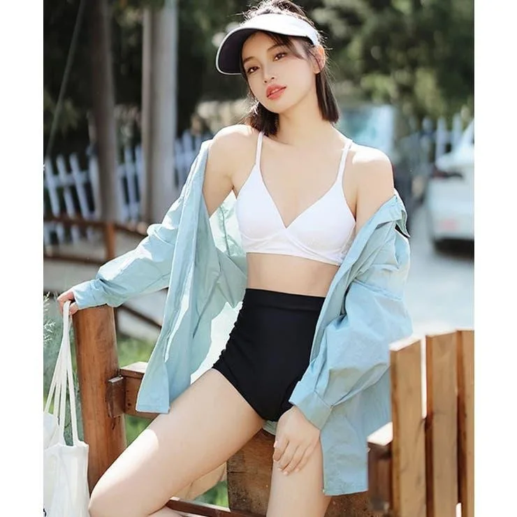 High-Waisted Bikini With a Cropped Shirt