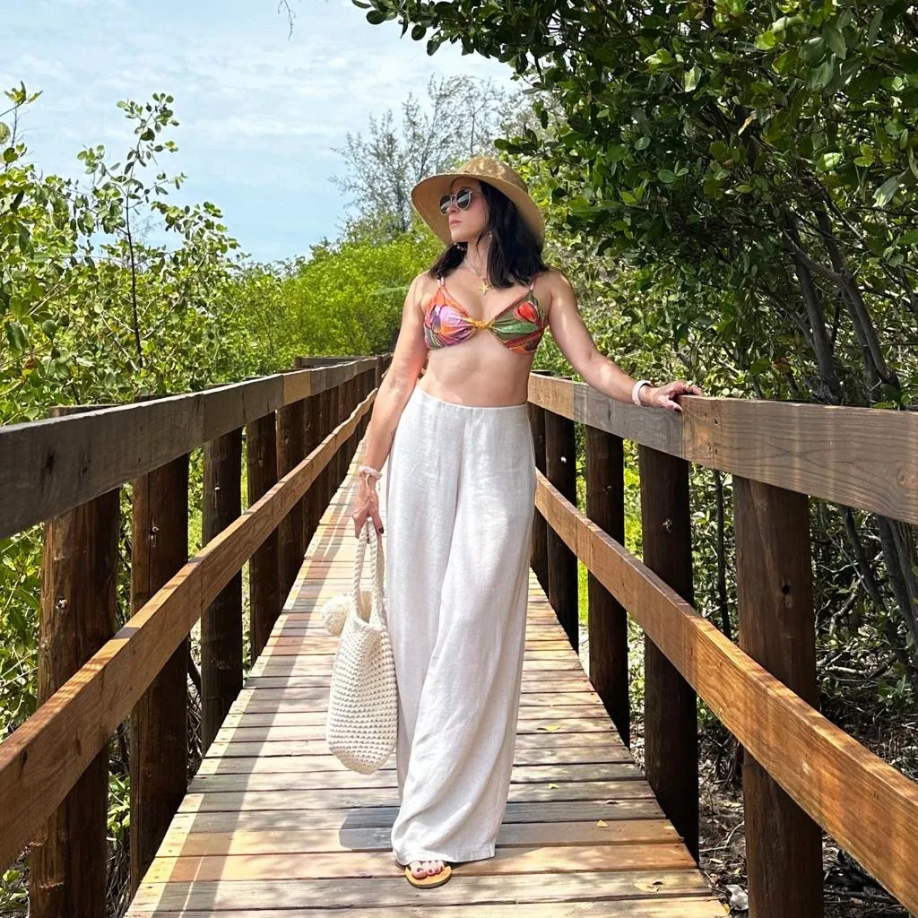 Tropical Print Bikini With Wide-Leg Pants