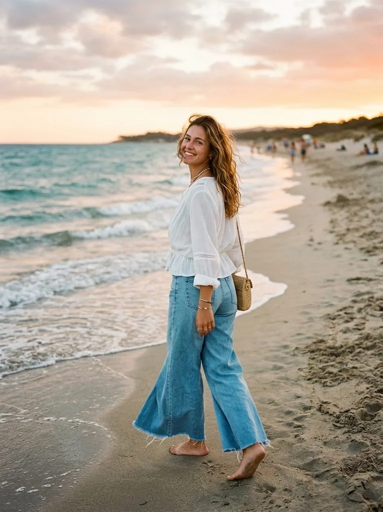 Wide-Leg Jeans and a Breezy Blouse