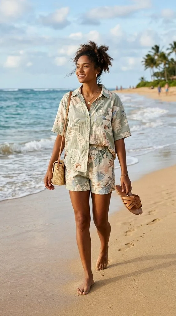 10 Beach Sandals Outfit Ideas for Women to Try This Summer 10 Matching Two-Piece Set with Slide Sandals