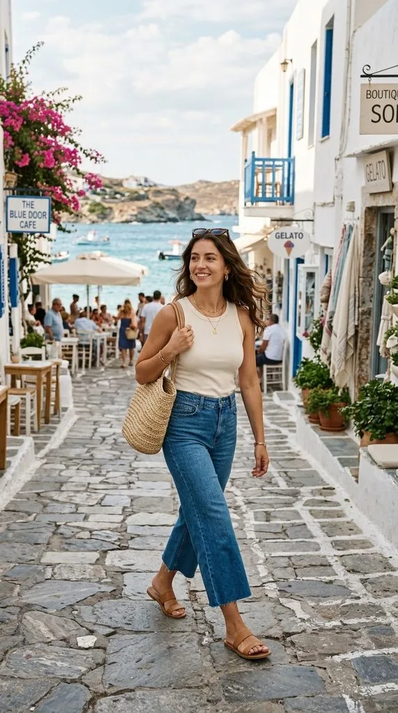10 Beach Sandals Outfit Ideas for Women to Try This Summer 11 Wide-Leg Jeans with Minimalist Sandals
