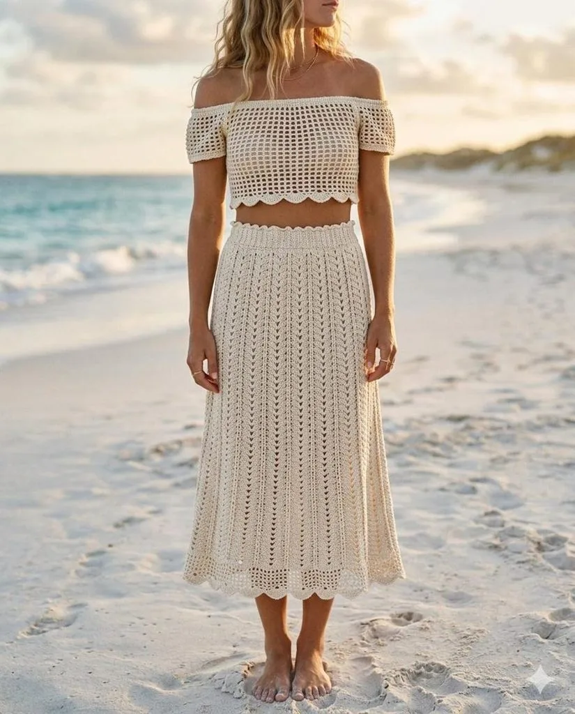Crochet Two-Piece Beach Dress Set