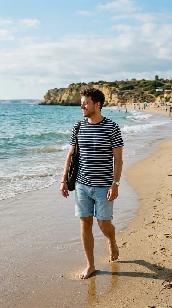 Striped T-Shirt With Denim Shorts