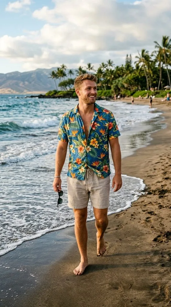 Floral Shirt With Neutral Shorts