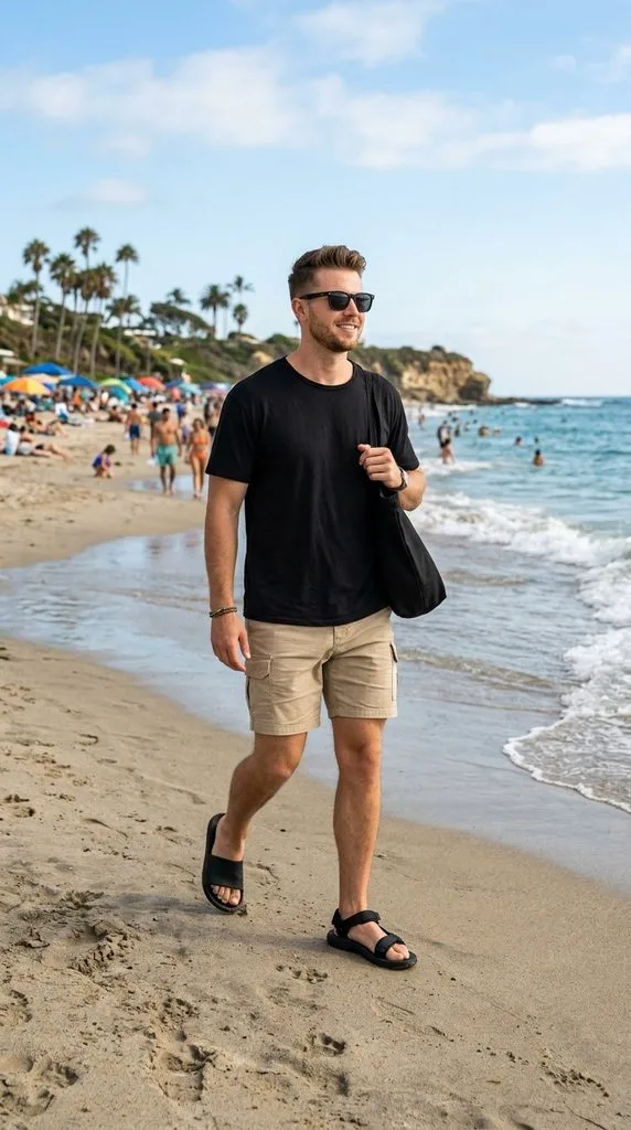 Black T-Shirt With Khaki Shorts