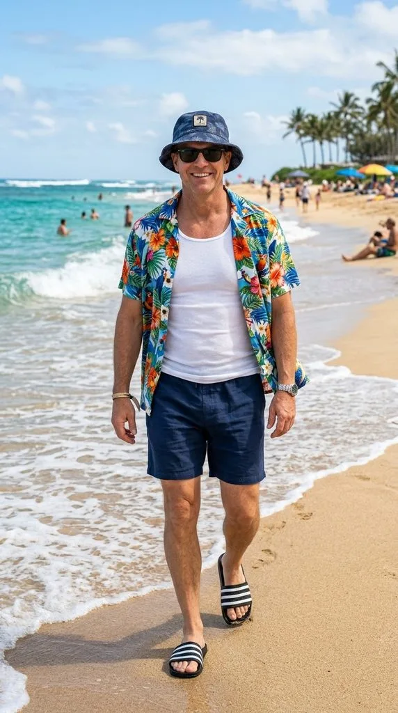 Open Hawaiian Shirt With a Tank Top