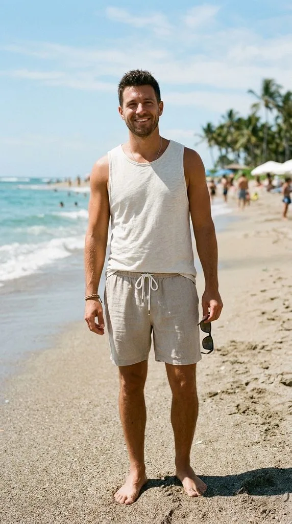 Sleeveless Shirt With Drawstring Shorts