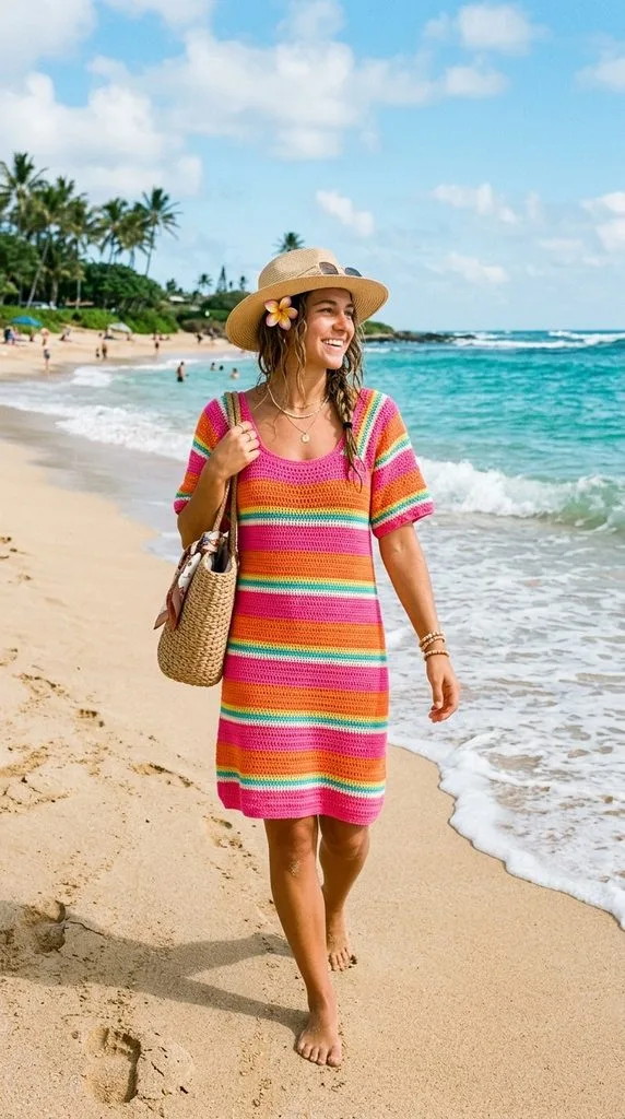 Colorful Striped Crochet Cover Up