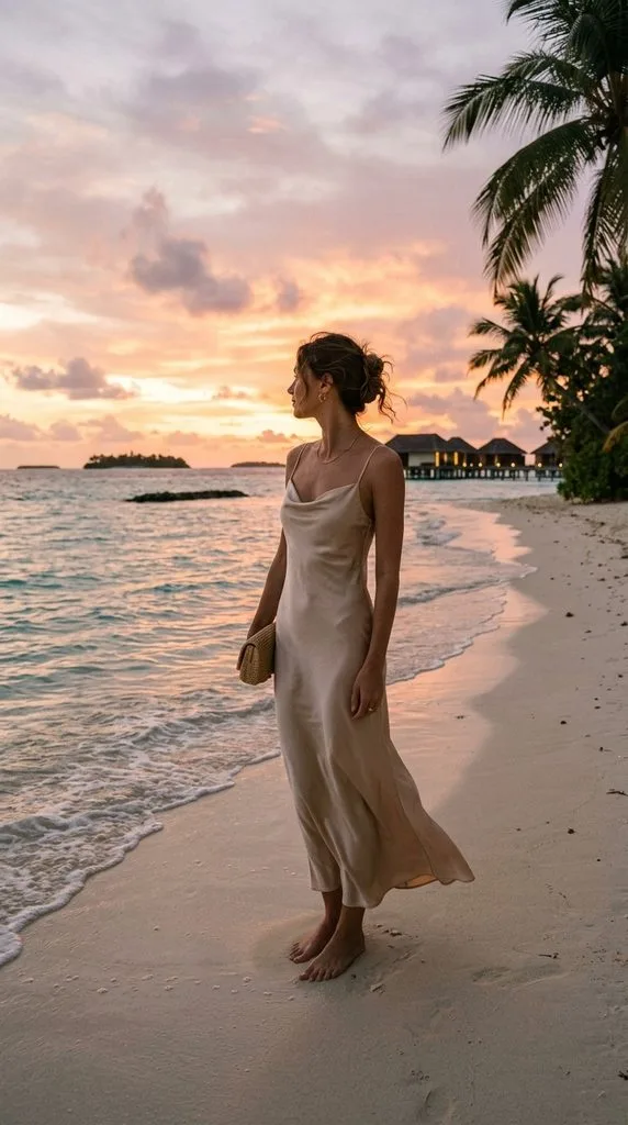 13 Maldives Vacation Outfit Ideas for a Dreamy Island Trip 5 Elegant Satin Slip Dress