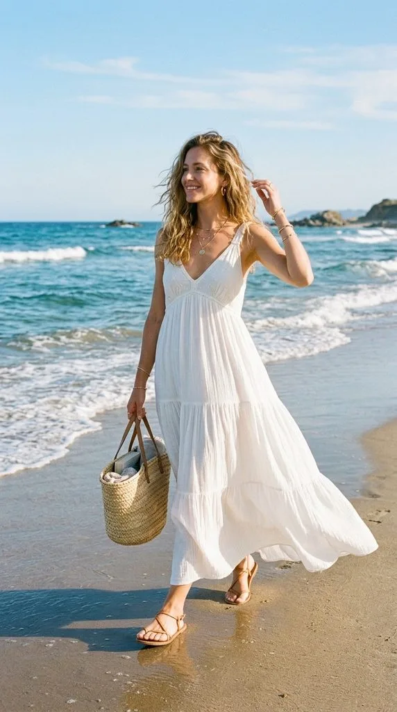 13 Maldives Vacation Outfit Ideas for a Dreamy Island Trip 2 Flowy White Maxi Dress