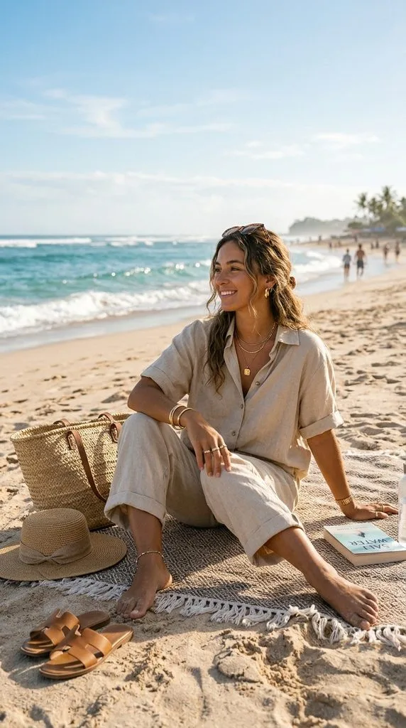 13 Maldives Vacation Outfit Ideas for a Dreamy Island Trip 7 Beige Matching Linen Co-Ord