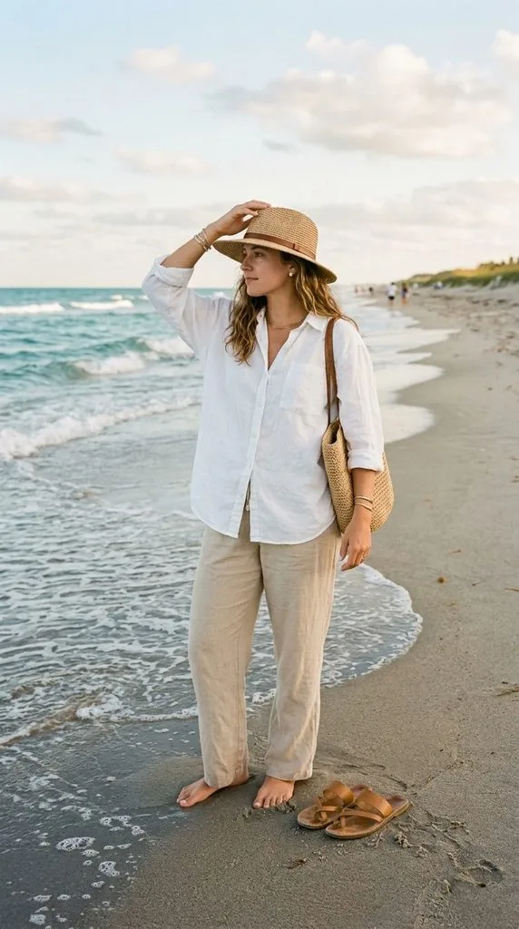 10 Beach Outfits With Linen Pants for a Chic Summer Look 3 Linen Pants With a Classic White Shirt